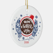 Mittens And Cocoa Warm Winter Wishes Holiday Keramisch Ornament (Rechts)