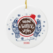 Mittens And Cocoa Warm Winter Wishes Holiday Keramisch Ornament (Achterkant)
