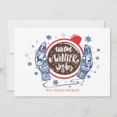 Mittens en Caca Warm Winter Wishes Feestdagenkaart (Voorkant)