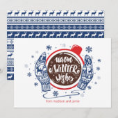 Mittens en Caca Warm Winter Wishes Feestdagenkaart (Voorkant / Achterkant)