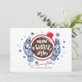 Mittens en Caca Warm Winter Wishes Feestdagenkaart (Staand voorkant)