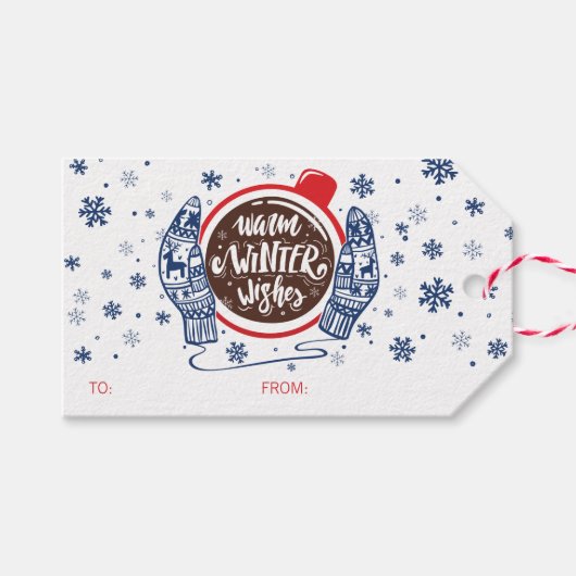 Mittens en Cocoa Warm Winter Wishes Holiday Cadeaulabel (Voorkant (Horizontaal))