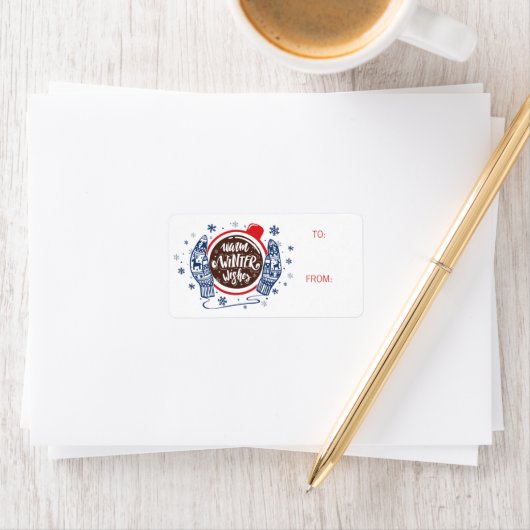 Mittens en Cocoa Warm Winter Wishes Holiday Etiket (Insitu)