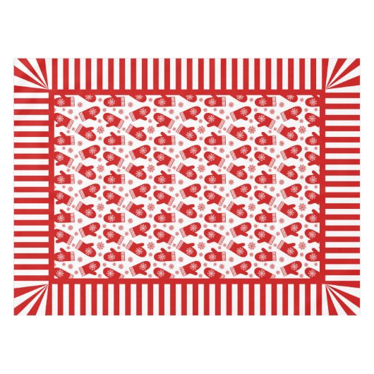 Mittens en Snowflakes Retro Kerstmis Ski Holiday Tafelkleed (Voorkant (Horizontaal))