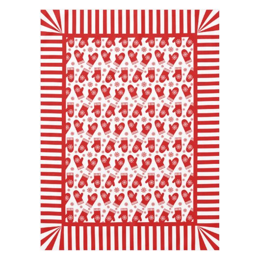 Mittens en Snowflakes Retro Kerstmis Ski Holiday Tafelkleed (Voorkant)