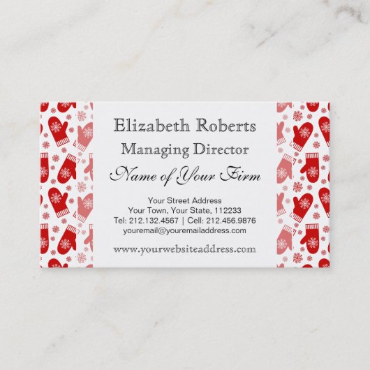 Mittens en Snowflakes Retro Kerstmis Ski Holiday Visitekaartje (Voorkant)