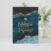 ✡ Mitzvah Celebration! Waterverf Agate Blauwgroen  Informatiekaartje (Staand voorkant)