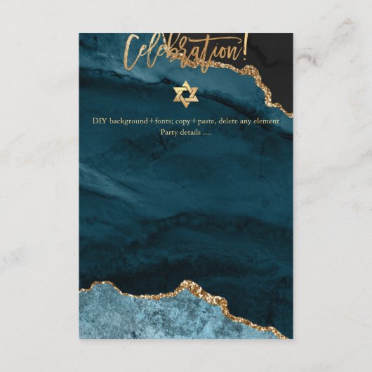 ✡ Mitzvah Celebration! Waterverf Agate Blauwgroen  Informatiekaartje (Achterkant)