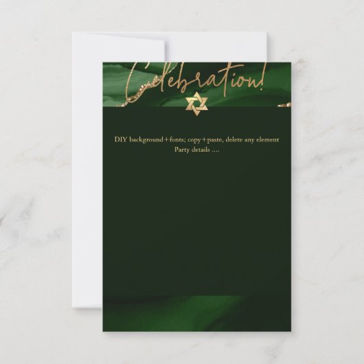 ✡ Mitzvah Celebration! Waterverf Agate Dark Green RSVP Kaartje (Achterkant)