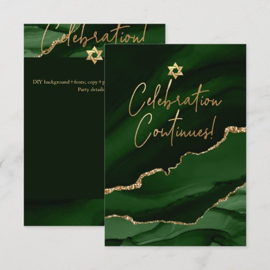 ✡ Mitzvah Celebration! Waterverf Agate Dark Green RSVP Kaartje (Voorkant / Achterkant)