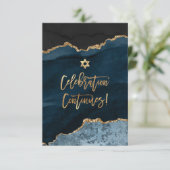 ✡ Mitzvah Celebration! Waterverf roodblauw Informatiekaartje (Staand voorkant)