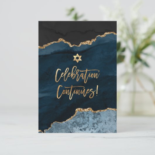 ✡ Mitzvah Celebration! Waterverf roodblauw Informatiekaartje (Staand voorkant)