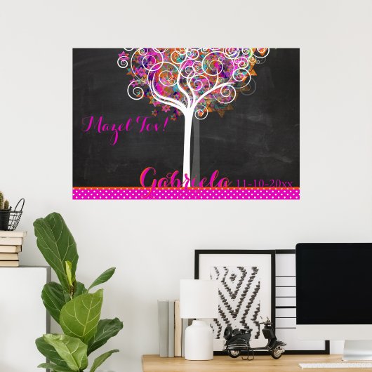 Mitzvah Chalkboard Tree of Life Sign In Board Poster (Thuiskantoor)