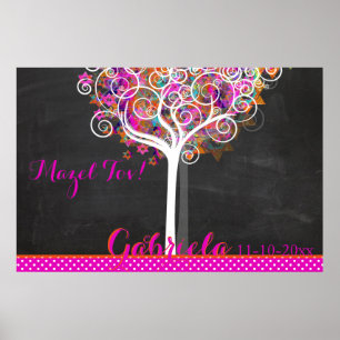 Mitzvah Chalkboard Tree of Life Sign In Board Poster