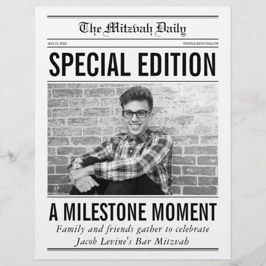 Mitzvah Newspaper Program, Single Large Page Flyer (Voorkant)