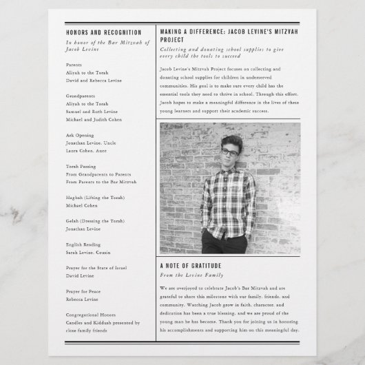 Mitzvah Newspaper Program, Single Large Page Flyer (Achterkant)