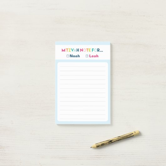 Mitzvah Note: Twee namen 4x6 Sticky Pad Post-it® Notes (Op bureau)