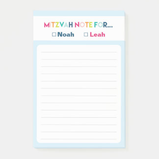 Mitzvah Note: Twee namen 4x6 Sticky Pad Post-it® Notes