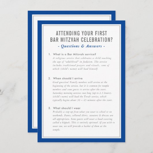 MITZVAH service info questions advice blue gray Kaart (Voorkant / Achterkant)