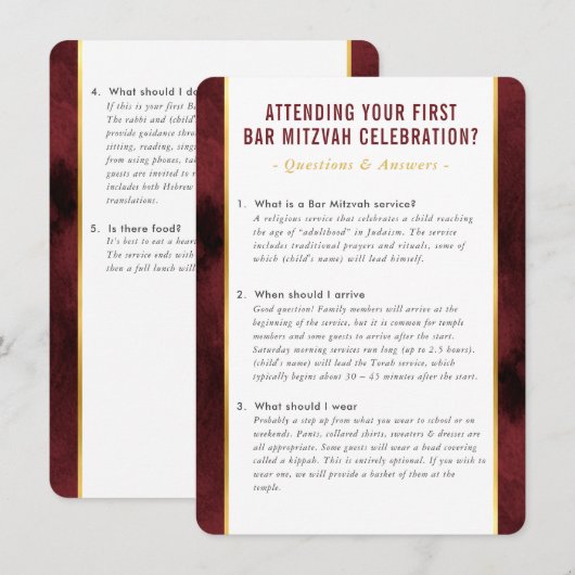 MITZVAH service info vragen advies maroon Kaart (Voorkant / Achterkant)