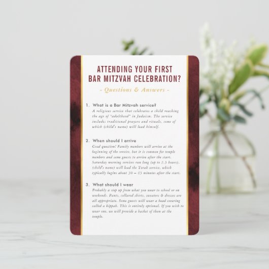 MITZVAH service info vragen advies maroon Kaart (Staand voorkant)