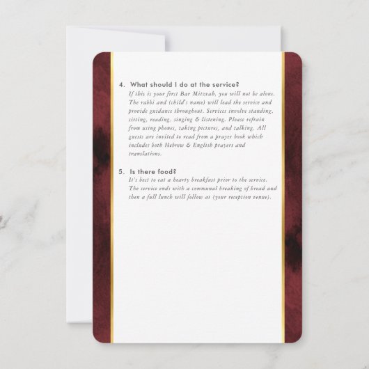 MITZVAH service info vragen advies maroon Kaart (Achterkant)