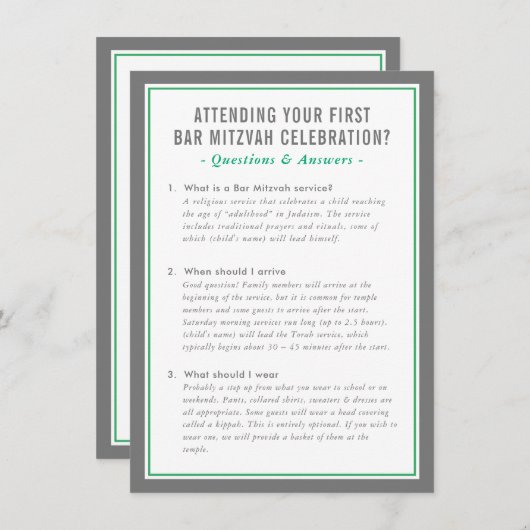 MITZVAH service information questions advice green Kaart (Voorkant / Achterkant)