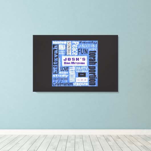 MITZVAH WORDS Bar Bat Mitzvah Inloggen Board Canvas Afdruk (Insitu (Houten vloer))