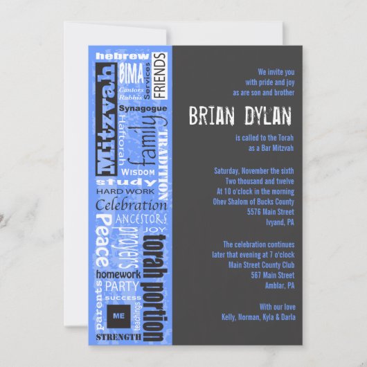 MITZVAH WORDS GEZEGDEN Bar Bat Mitzvah Uitnodiging (Voorkant)