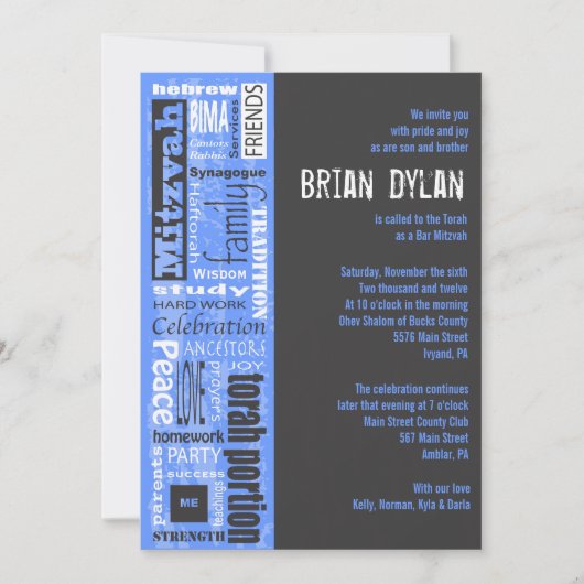 MITZVAH WORDS GEZEGDEN Bar Bat Uitnodiging (Voorkant)