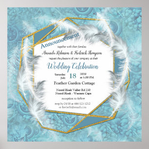 Mix Blue Pattern, Feathers & Gold lijst Poster