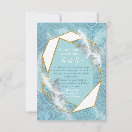 Mix Blue Pattern, Feathers & Gold lijst RSVP Kaartje (Voorkant)