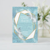 Mix Blue Pattern, Feathers & Gold lijst RSVP Kaartje (Staand voorkant)