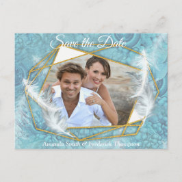 Mix Blue Pattern, Feathers & White Lace Aankondigingskaart