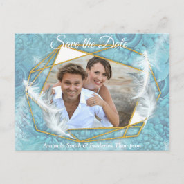 Mix Blue Pattern, Feathers & White Lace Aankondigingskaart