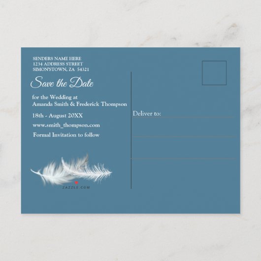 Mix Blue Pattern, Feathers & White Lace Aankondigingskaart (Achterkant)