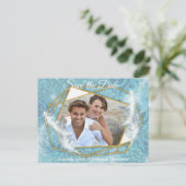 Mix Blue Pattern, Feathers & White Lace Aankondigingskaart (Staand voorkant)