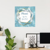 Mix Blue Pattern, Feathers & White Lace Poster (Thuiskantoor)