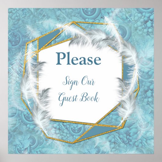 Mix Blue Pattern, Feathers & White Lace Poster (Voorkant)