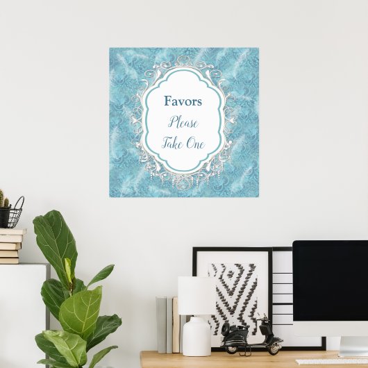 Mix Blue Pattern, Feathers & White Lace Poster (Thuiskantoor)