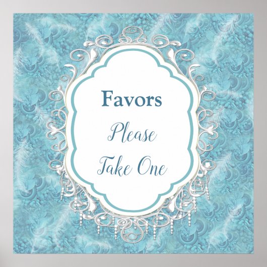 Mix Blue Pattern, Feathers & White Lace Poster (Voorkant)