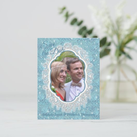 Mix Blue Pattern Repeats & White Lace Aankondigingskaart (Staand voorkant)