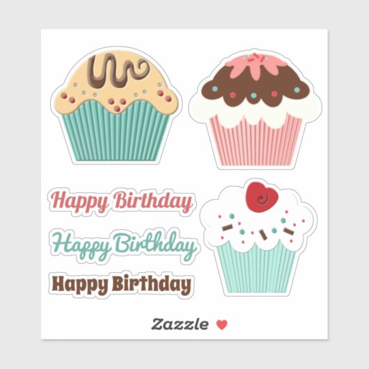 Mix en Match Verjaardag Cupcake Sticker (Vel)