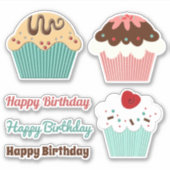 Mix en Match Verjaardag Cupcake Sticker (Voorkant)