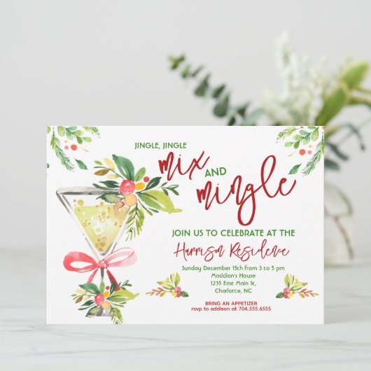 Mix en Mingle Kerstfeest, Cocktail Kerstmis Kaart (Staand voorkant)
