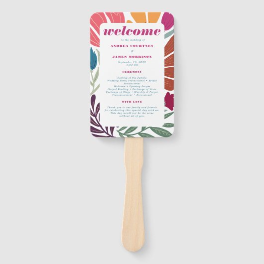 Mix & Match Retro Abstract Bloemen Trouwprogramma Handwaaier (Voorkant)