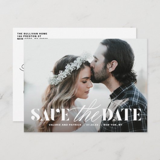 Mix Typography Classic Photo Bewaar de datum Aankondigingskaart (Voorkant / Achterkant)
