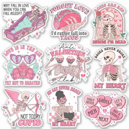 Mix van Funny Retro Anti-Valentijn Club Vinyl Sticker (Voorkant)