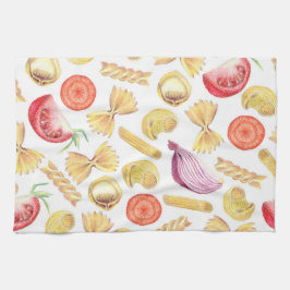 Mix van verse pasta en tomaten theedoek