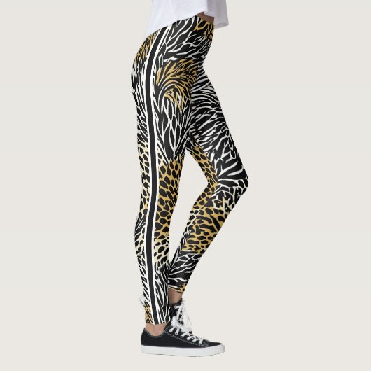 Mixed Animal Print Zebra Leopard Tiger Mixed Print Leggings (Rechts)